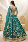 Art Silk Embroidered Teal Green Lehenga