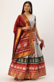 Art Silk Grey Flared Lehenga With Weaved Thread 