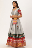Art Silk Grey Flared Lehenga With Weaved Thread 
