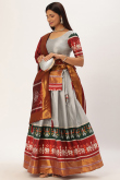 Art Silk Grey Flared Lehenga With Weaved Thread 