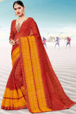 Art Silk Indian Saree In Red Color