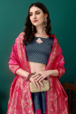Art Silk Indigo Blue Woven Zari Panelled Style Lehenga