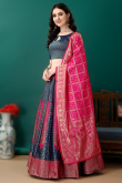 Art Silk Indigo Blue Woven Zari Panelled Style Lehenga