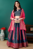 Art Silk Indigo Blue Woven Zari Panelled Style Lehenga
