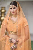  Art Silk Light Orange Zari Embroidered Panelled Style Lehenga