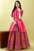 Art Silk Magenta Pink Woven Zari Panelled Style Lehenga