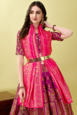 Art Silk Magenta Pink Woven Zari Panelled Style Lehenga