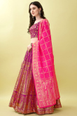 Art Silk Magenta Pink Woven Zari Panelled Style Lehenga