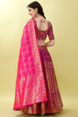 Art Silk Magenta Pink Woven Zari Panelled Style Lehenga