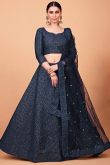 Art Silk Navy Blue Embroidered Flared Style Lehenga 
