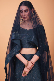 Art Silk Navy Blue Embroidered Flared Style Lehenga 