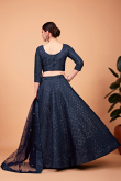 Art Silk Navy Blue Embroidered Flared Style Lehenga 