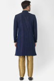 Navy Art Silk Sherwani with Embroidered Jacket & Resham Work