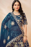 Art Silk Navy Blue Embroidered Panelled Style Lehenga