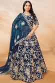Art Silk Navy Blue Embroidered Panelled Style Lehenga
