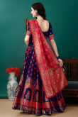 Art Silk Navy Blue Woven Zari Panelled Style Lehenga