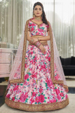 Art Silk Pale Pink Printed Panelled Style Lehenga