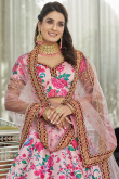 Art Silk Pale Pink Printed Panelled Style Lehenga