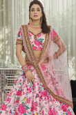 Art Silk Pale Pink Printed Panelled Style Lehenga