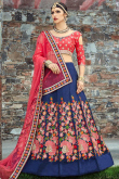 Art Silk Party Wear Lehenga Choli In Navy Blue Color