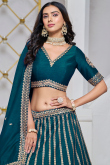 Art Silk Peacock Blue Resham Embroidered Panelled Style Lehenga