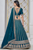 Art Silk Peacock Blue Resham Embroidered Panelled Style Lehenga
