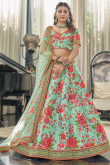 Art Silk Printed Seafoam Green Panelled Style Lehenga