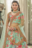 Art Silk Printed Seafoam Green Panelled Style Lehenga