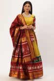 Art Silk Printed Trombone Yellow Flared Lehenga 