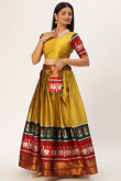 Art Silk Printed Trombone Yellow Flared Lehenga 