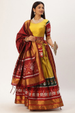 Art Silk Printed Trombone Yellow Flared Lehenga 