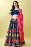 Art Silk Prussian Blue Woven Zari Panelled Style Lehenga