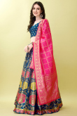 Art Silk Prussian Blue Woven Zari Panelled Style Lehenga