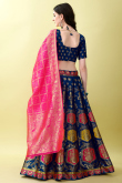 Art Silk Prussian Blue Woven Zari Panelled Style Lehenga