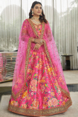 Art Silk Punch Pink Printed Panelled Style Lehenga