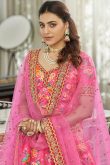 Art Silk Punch Pink Printed Panelled Style Lehenga