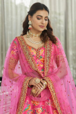 Art Silk Punch Pink Printed Panelled Style Lehenga