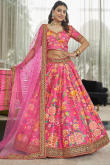 Art Silk Punch Pink Printed Panelled Style Lehenga