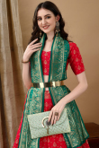 Art Silk Red Woven Zari Panelled Style Lehenga
