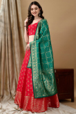 Art Silk Red Woven Zari Panelled Style Lehenga