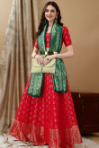 Art Silk Red Woven Zari Panelled Style Lehenga