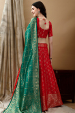 Art Silk Red Woven Zari Panelled Style Lehenga