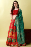 Art Silk Red Woven Zari Panelled Style Lehenga
