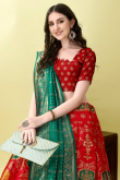 Art Silk Red Woven Zari Panelled Style Lehenga
