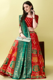 Art Silk Red Woven Zari Panelled Style Lehenga