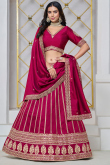 Art Silk Ruby Pink Resham Embroidered Panelled Style Lehenga