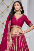 Art Silk Ruby Pink Resham Embroidered Panelled Style Lehenga