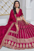 Art Silk Ruby Pink Resham Embroidered Panelled Style Lehenga