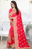 Art Silk Ruby Red Heavy Zari Embroidered Saree