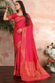 Art Silk Ruby Red Woven Zari Saree 